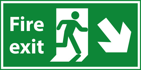 Green emergency fire exit sign, Fire sign, green exit sign. Running man icon. vector illustration.