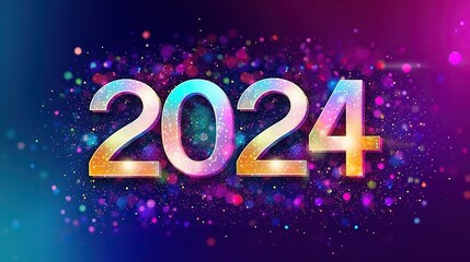 Neon sign number 2024, happy new year 3d text celebration party. Happy 2024 holiday symbol.