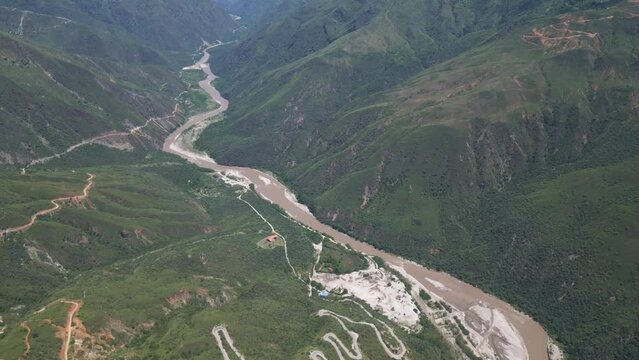 aerial view of canyon chicamocha Colombia departments of Boyac&aacute; and Santander, drove fly above andes tourist attraction