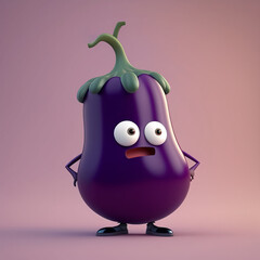 Cute eggplant character. Generative ai
