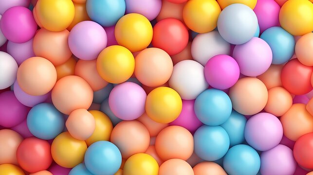 Colorful balls background for kids zone or children's playroom. Rainbow gradient soft balls background. Vector background generative ai © Chingiz