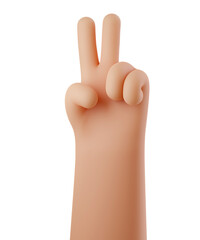 3d hand counting, showing number two sign on white background. 2 fingers up. Palm with raised fingers. Hands gesture numbers. 3d render illustration