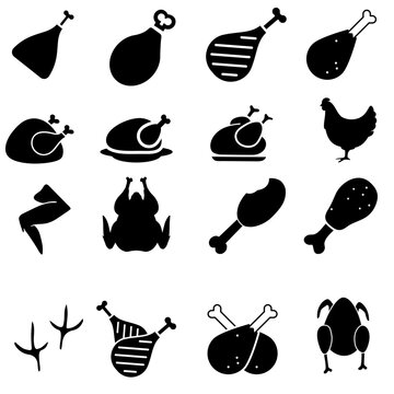 Grilled chicken icon vector set. Chicken illustration sign collection. BBQ symbol. Bird logo.
