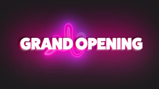 Grand Opening Typography Loop Text Animation in luxury white color with neon style effect animation, Loop Animation.