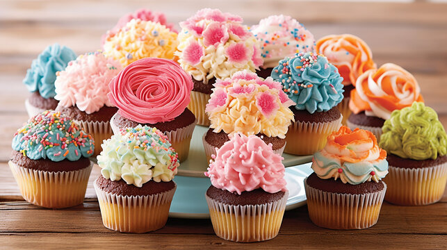 The beauty of cupcakes, with their perfectly piped swirls of frosting and sprinkles. Generative AI