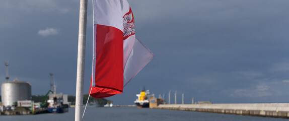 POLISH FLAG ON TEH SHIP - Nationality mark on flagstaff
