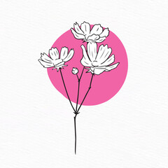 Flower line drawing with abstract background Clipart