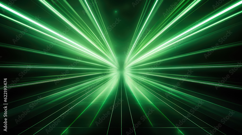 Poster abstract green tunnel corridor with rays of light background