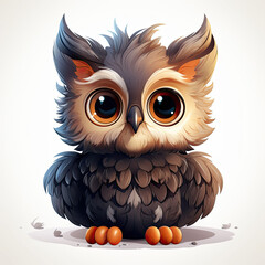 Adorable kawaii owl with a rounded shape