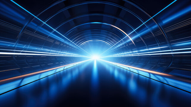 Fototapeta Abstract blue tunnel corridor with rays of light background