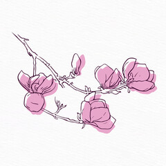 Magnolia flower line drawing with abstract background