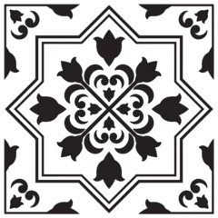 Gordijnen ceramic tile pattern, abstract floral seamless background, gray color decorative wallpaper, textile decor, Portugal ornament, Moroccan mosaic, pottery print, Spanish tableware, vintage tiles design © Bharat