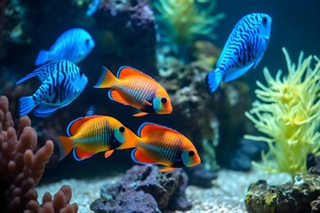 Fototapeta na wymiar Photos of beautiful reef fish swimming
