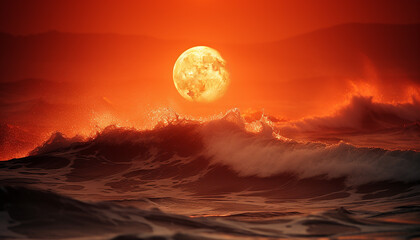 sunset over the sea, ocean background, generative ai, digital illustration.