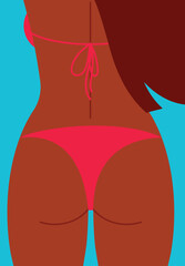 Abstract female slim shape in bikini swimsuit, back view. The beach in the summer day concept. Vacation mood. Vector background for summer party, event, banner. Modern vector illustration