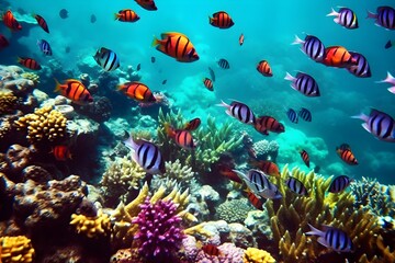 Obraz na płótnie Canvas Photos of beautiful reef fish swimming