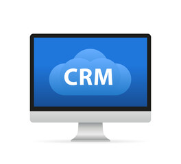 CRM concept design with a cloud. Flat icons of accounting system, planning tasks, support, deal. Organization of data on work with clients, Customer Relationship Management. Vector illustration