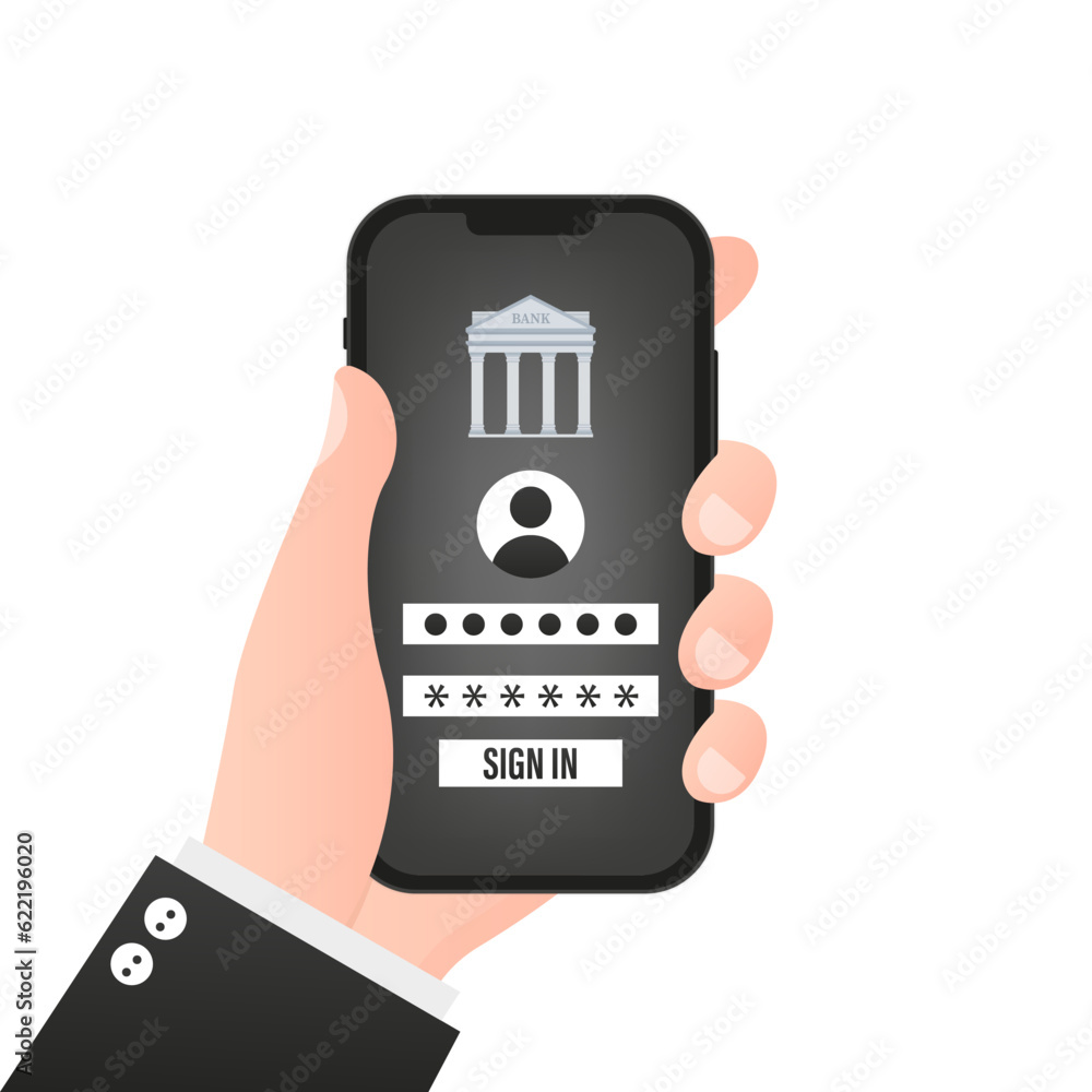 Poster banking application for user account management on a smartphone. fraud and identity theft on devices