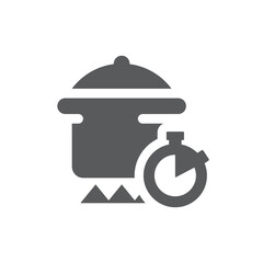 Pot and clock or stopwatch vector icon. Cooking time, making food symbol.