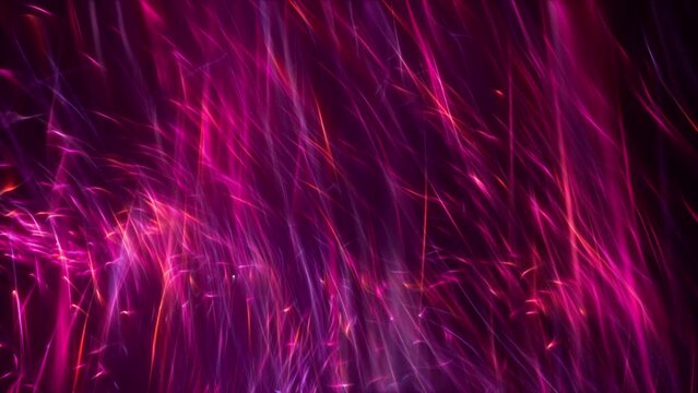 Purple red swarm of rising glowing particle light streaks. Festive shiny luxury product showcase. Soft elegant futuristic ambient and celebration backdrop. 3D animation loop wallpaper background.
