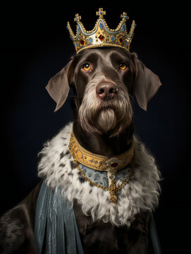 Funny Dog Royal Portrait of a german wirehaired ponter. Generative AI.