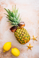 Summer concept - Pineapple hipster in sunglasses, creative art fashionable vacation concept