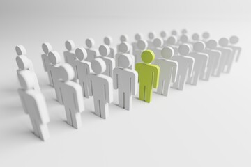 Different person in a crowd. Unique individuality concept