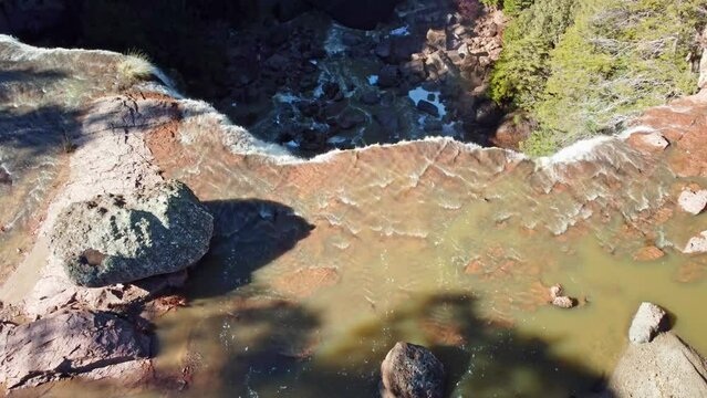 Tilt down drone shot of Cusarare Waterfall, Chihuahua
