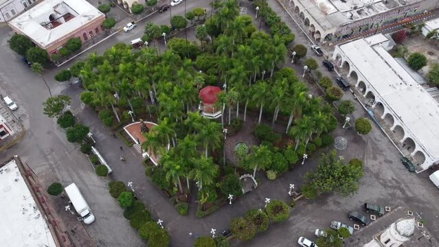 Aerial cenital drone shot of the Magical Town El Fuerte Sinaloa