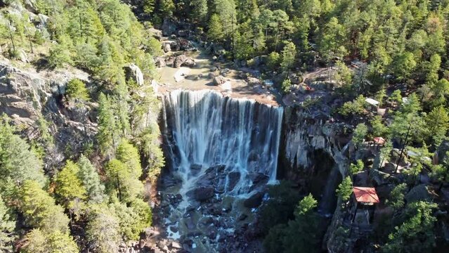 Aerial drone shot of Cusarare Waterfall, Chihuahua