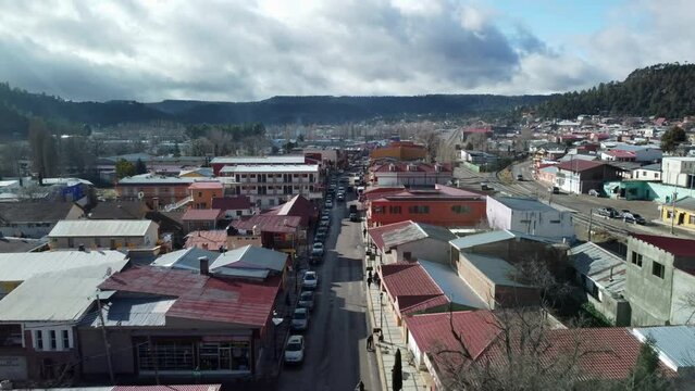 Reverse drone shot of the Magical Town of Creel, Chihuahua