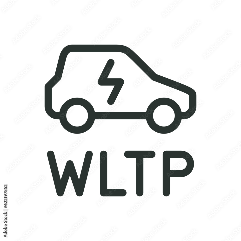 Poster wltp ev test isolated icon. electric vehicle range testing by wltp standard vector icon.