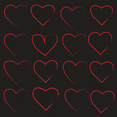 Love hearts icon. Abstract red loving heart symbols for valentines day, outline lovely red heart elements and love silhouette icons isolated set. Romance linear and filled symbol bundle. heart icon
