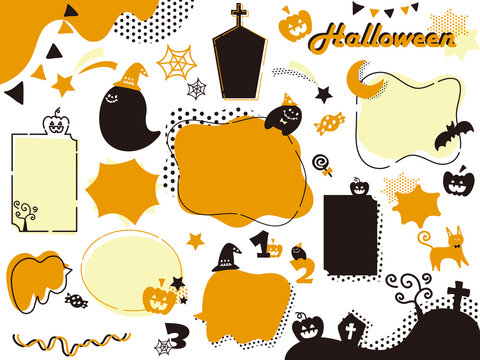 てがきで可愛いハロウィーンのあしらいとフレームセット