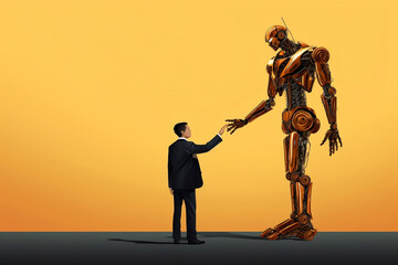Robot and Business Man Shaking Hand. Illustration.