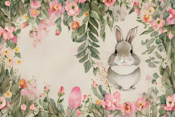 easter card with bunny and eggs. generative ai