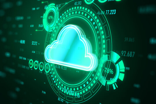 Modern cloud computing hologram with index on green background. Connectivity technology concept. 3D Rendering.