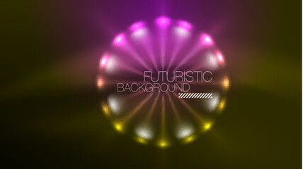 Neon glowing circles, magic energy space light concept, abstract background wallpaper design