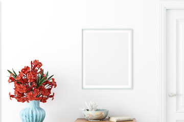 Mockup frame horizontal 8x10 in farmhouse style ,3d render	