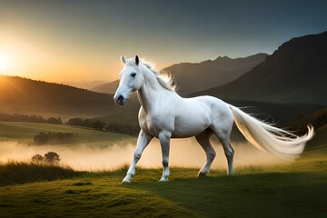 Obraz na płótnie Canvas a beautiful white horse in the meadow generated AI