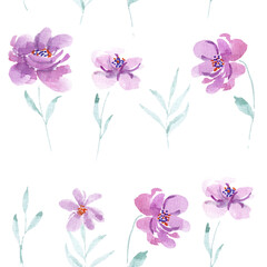 Fototapeta na wymiar Purple Abstract Rose Watercolor Flower Pattern