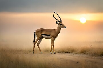 antelope in the savannah - obrazy, fototapety, plakaty