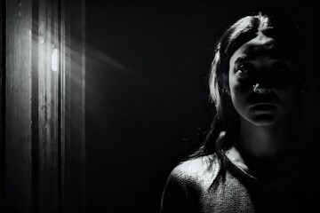 Women suffering from mental illness. Scared woman in a dark room | AI- GENERATED