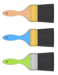 Set of paint bristle brushes for repair work and construction on white.