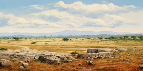 View of the African savannah at midday