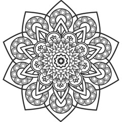 Monochrome mandala ornament outline pattern. Indian geometric art graphic for meditation. 