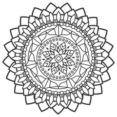 Monochrome mandala ornament outline pattern. Indian geometric art graphic for meditation. 