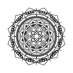 Monochrome mandala ornament outline pattern. Indian geometric art graphic for meditation. 
