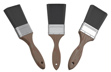 Set of paint bristle brushes for repair work and construction on white.