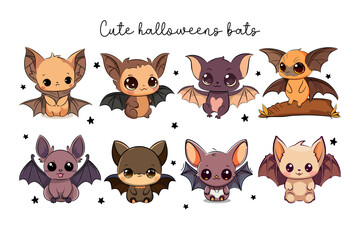 Cute halloween spooky baby bats collection. Vector illustration.